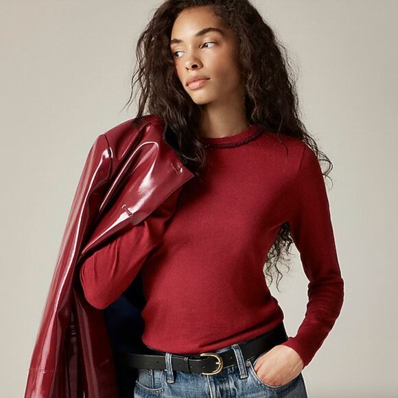 NWT J. Crew Carolyn embellished fitted crewneck sweater in merino wool - Picture 2 of 7